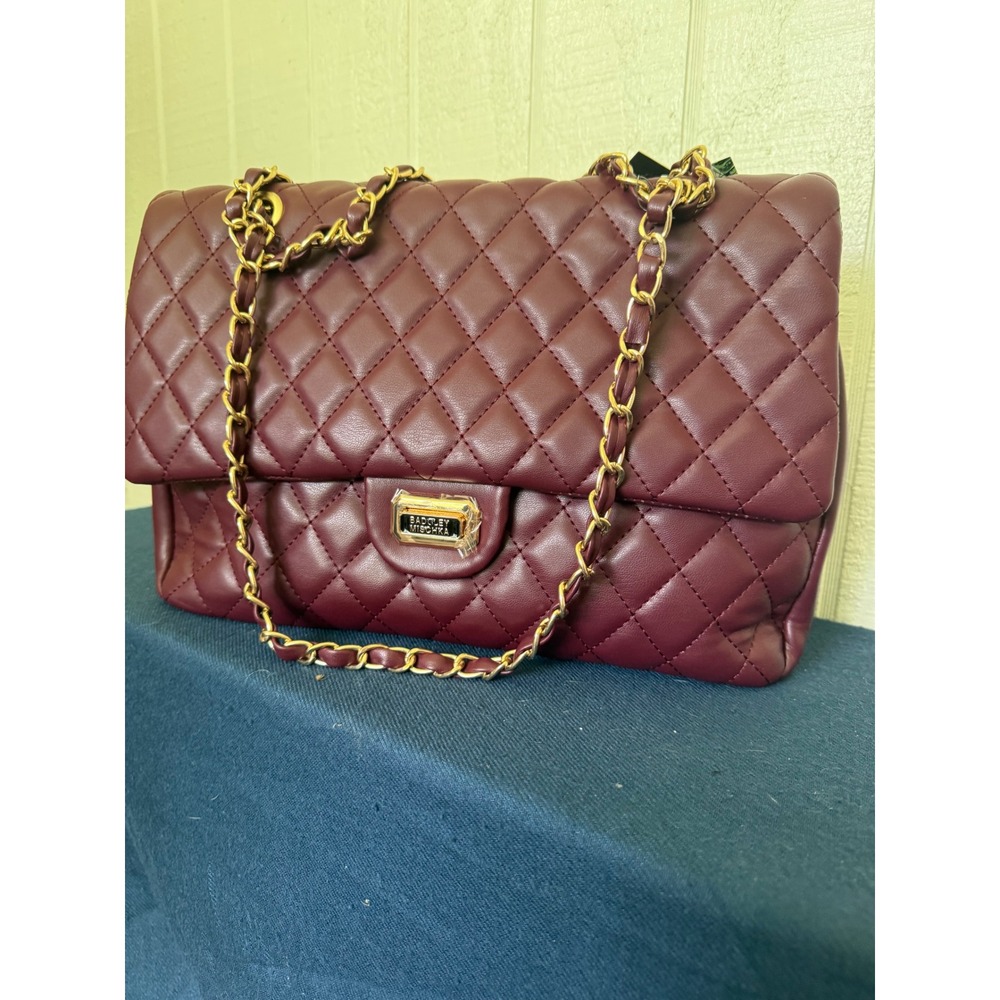 Badgley Mischka Quilted Messenger Bag Plum Vegan Leather BMH-509 New - Picture 4 of 9